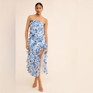 BHLDN Jia Bias-Cut Ruffled Printed V-Neck Gown size 4